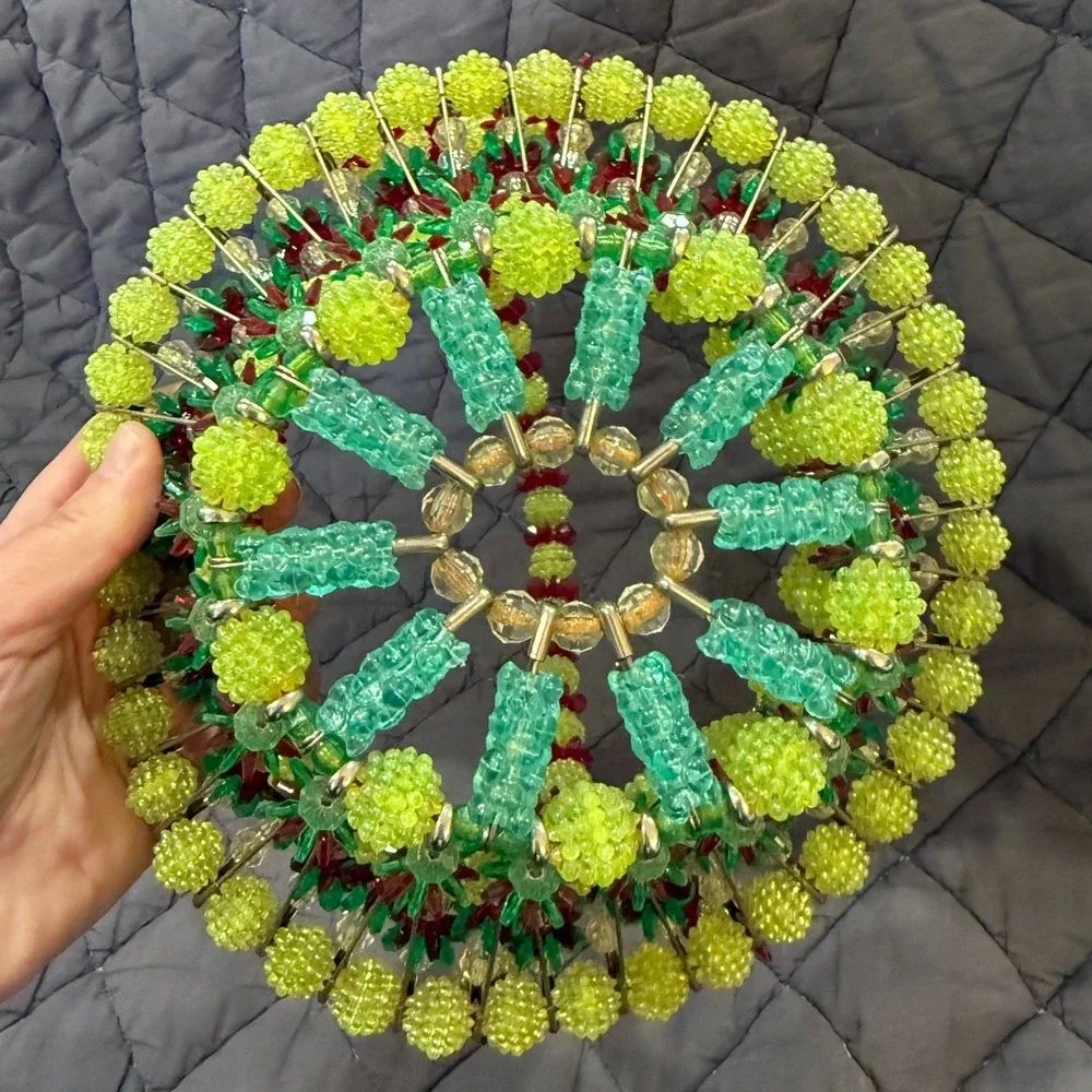 Vintage Beaded Basket Decor Fruit‎ Color Plastic Bead Bowl Display